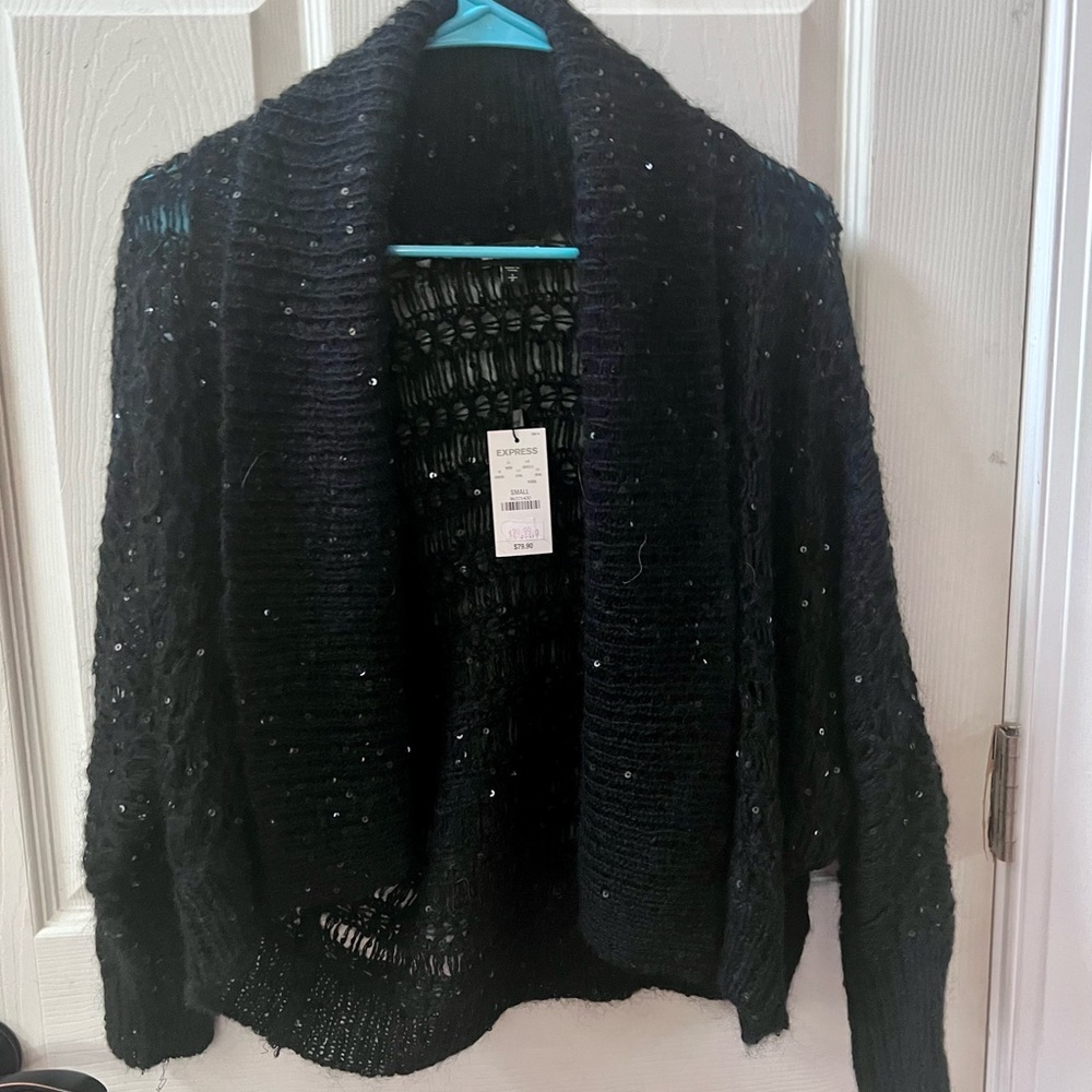 NWT EXPRESS sequin black cardigan size small